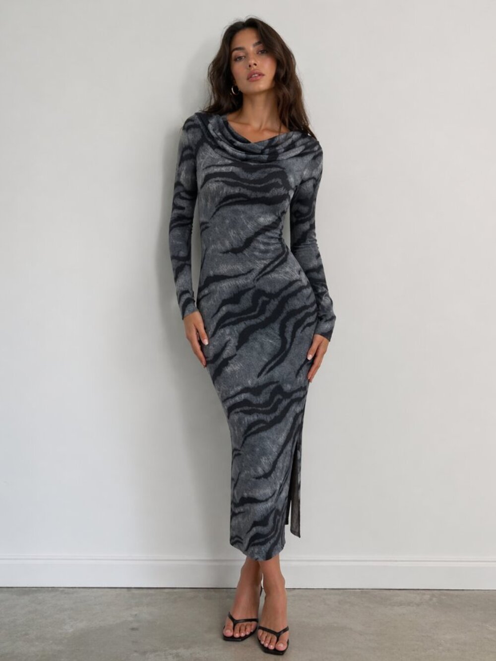 Catherine Malandrino Women's Gray Black Animal Print Dress, XS
